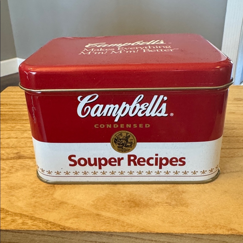 Vintage Campbell's Soup Souper Recipes Recipe Tin Container Kitchen Red White